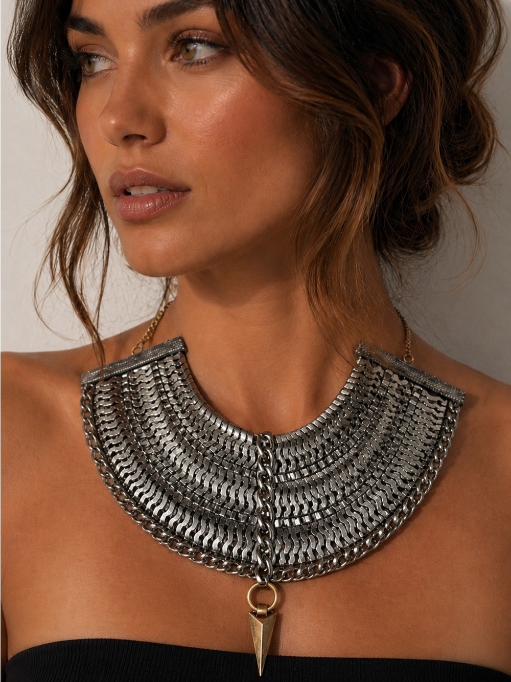 NEW - Sam Edelman Two Tone Silver Gold Fringe Bib Statement Necklace